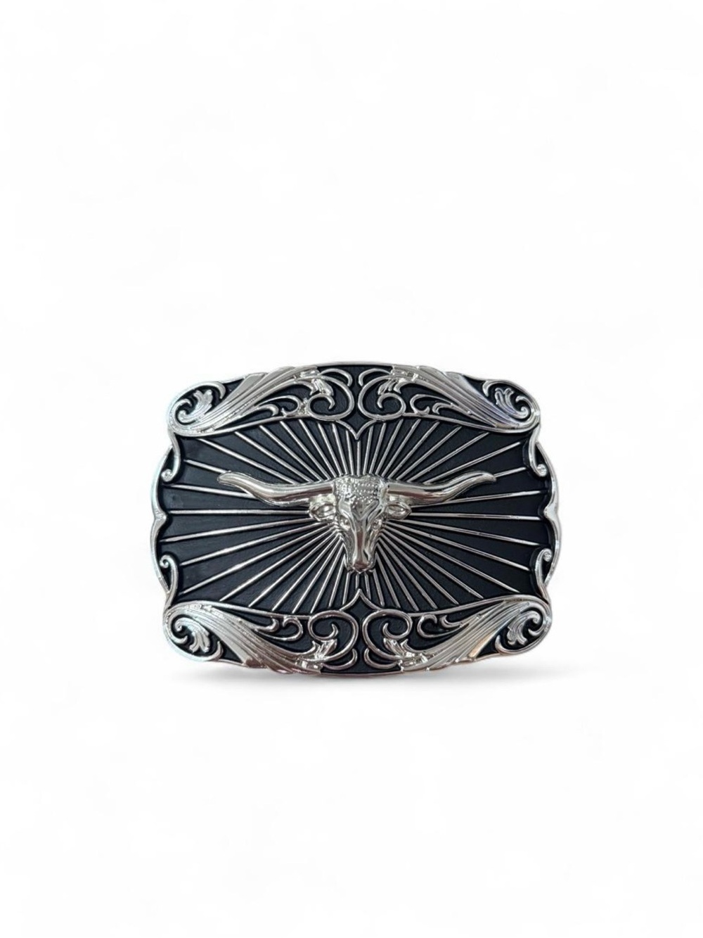 Western Longhorn Buckle in Black and Silver